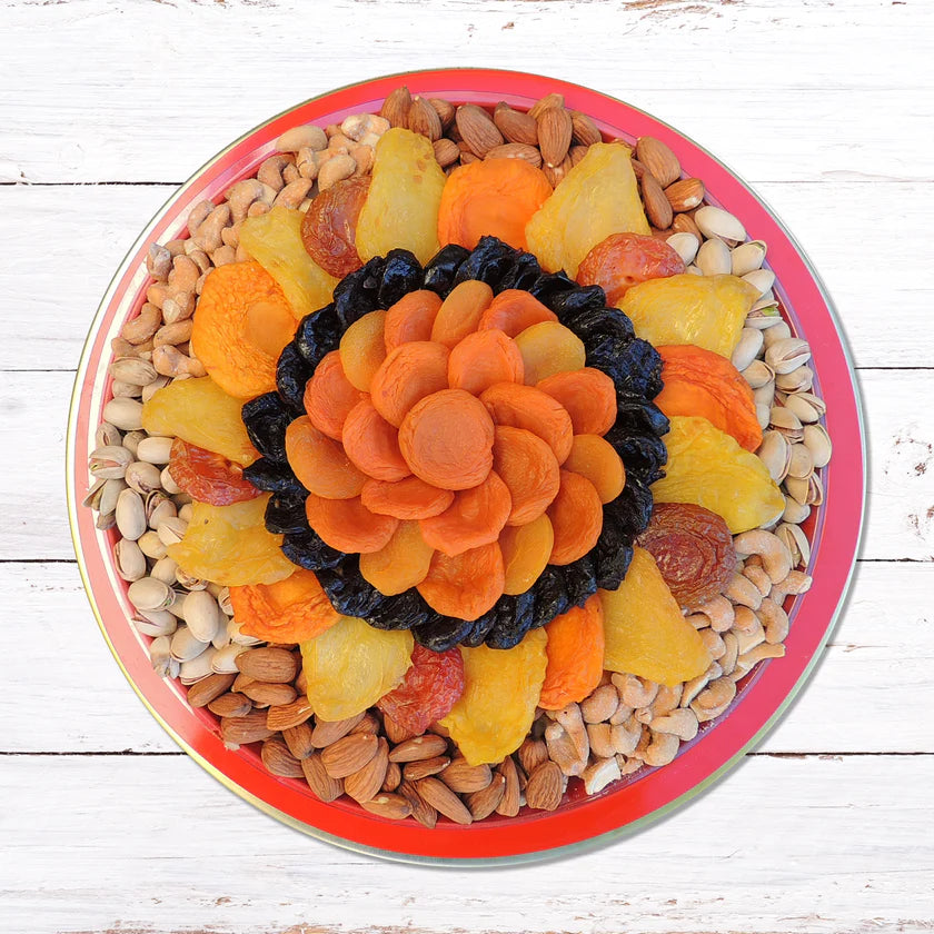 Red Tin Tray of dried fruit and nuts - CFV70025-25N