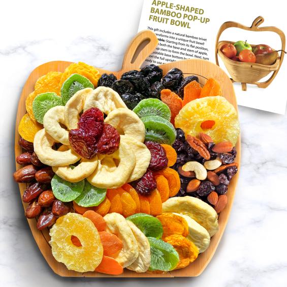 Apple Shaped Bamboo Tray and Bowl Combo filled with dried fruit - CFG8058 - 23N